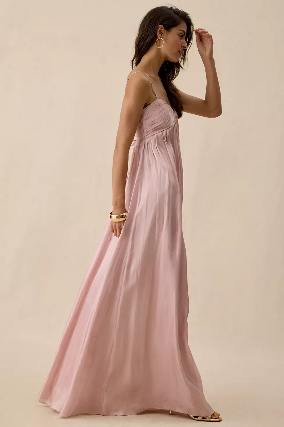 Lulus Matty Metallic Ruched Lace-Up Back Maxi Dress | Urban Outfitters (US and RoW)