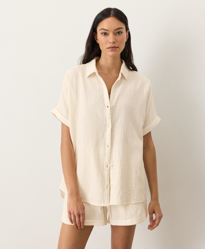 Women’s Coastal Double Gauze Oversized Shirt made with Organic Cotton | Pact | Pact Apparel