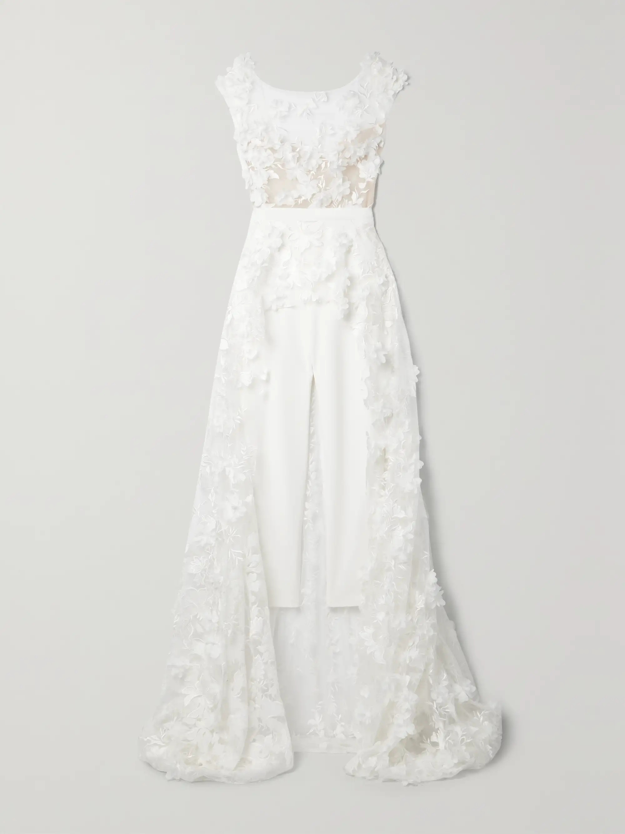 Isla open-back appliquéd tulle and crepe jumpsuit | NET-A-PORTER (US)