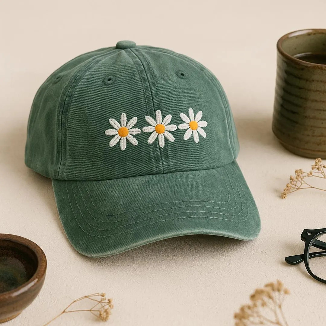 Embroidered Daisy Wash Hat, Wildflower Hat, Floral Hat Gift, Birth Month Flower, Gift For Sister,... | Etsy (US)