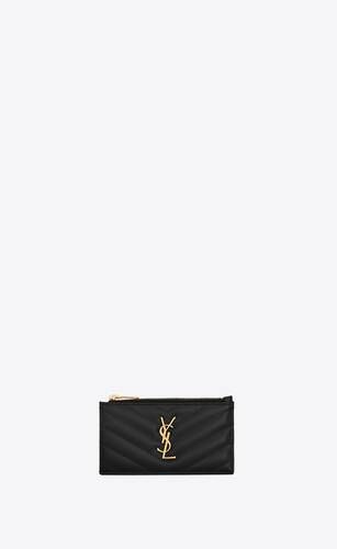 Zippered case made with metal-free tanned leather with metal YSL initials on the front and card s... | Saint Laurent Inc. (Global)