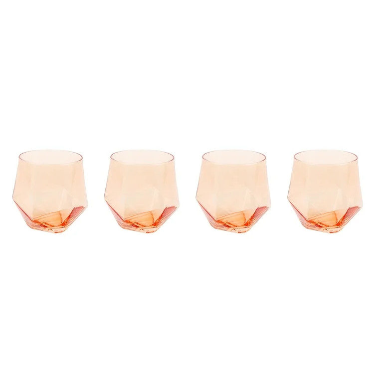 Just Feed Me by Jessie James Decker 4-Piece 15-Ounce Stemless Wine Glass Set, Peach Amber | Walmart (US)