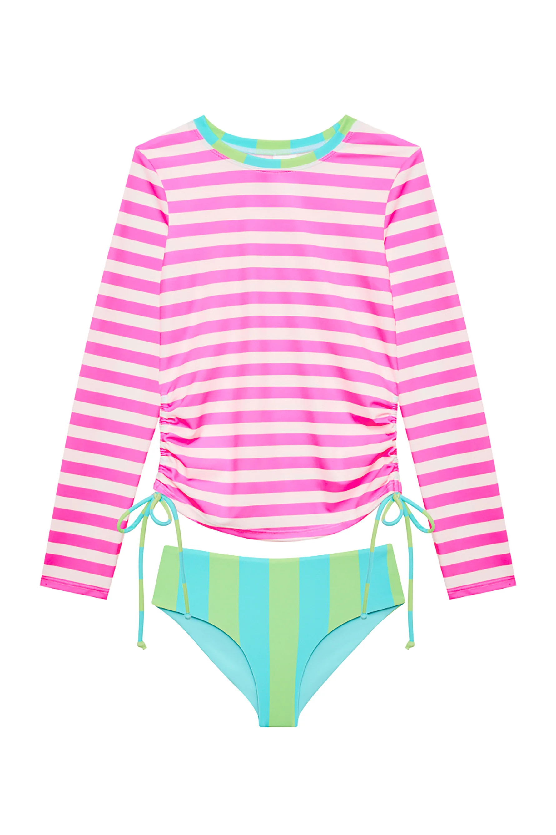 Little Addie & Janie Set Cove Stripe | Girls Rashguard Swim Set | Beach Riot