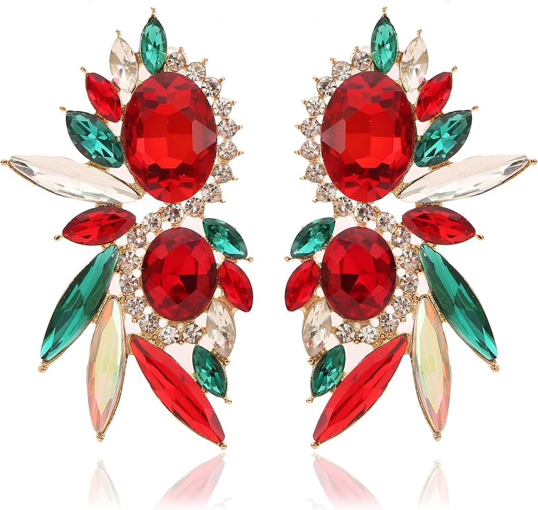 Vintage Rhinestone Statement Earrings Fancy Crystal Cluster Drop Dangle Earrings for Women | Amazon (US)