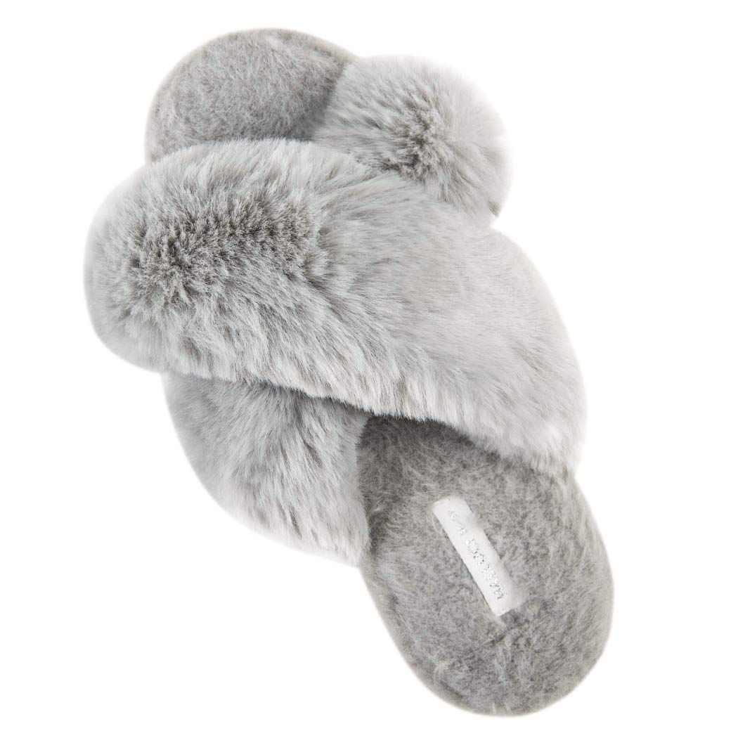 Women's Cross Band Soft Plush Fleece House/Outdoor Slippers | Amazon (US)