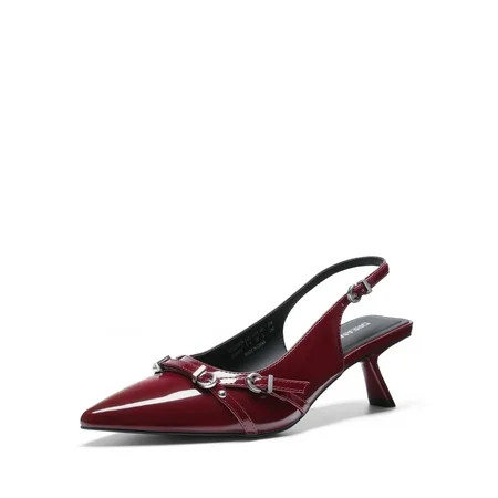 DREAM PAIRS Women’s Low Kitten Heels Slingback Pointed Toe Dress Pumps for Wedding, Party & Casual Wear | Walmart (US)