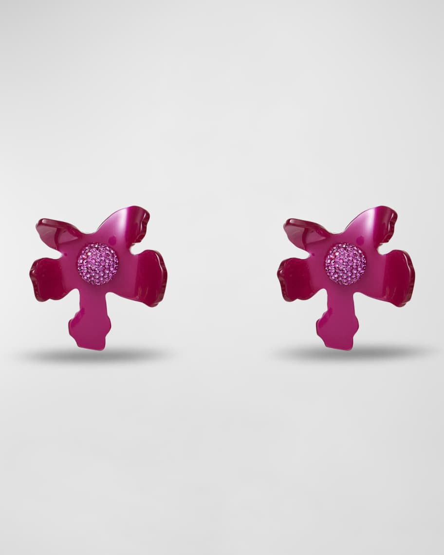 Lele Sadoughi Crystal Lily Button Earrings, Raspberry | Neiman Marcus