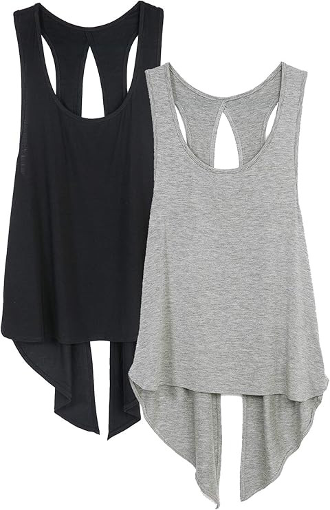 icyzone Tie Back Yoga Tops for Women, Lightweight Workout Athletic Tanks, Breathable Gym Shirts  ... | Amazon (US)