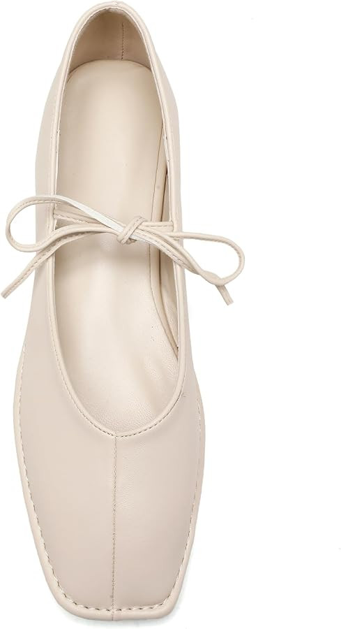 Lace Up Square Toe Ballet Flats for Women Cute Bow Slip On Mary Jane Flats | Amazon (US)