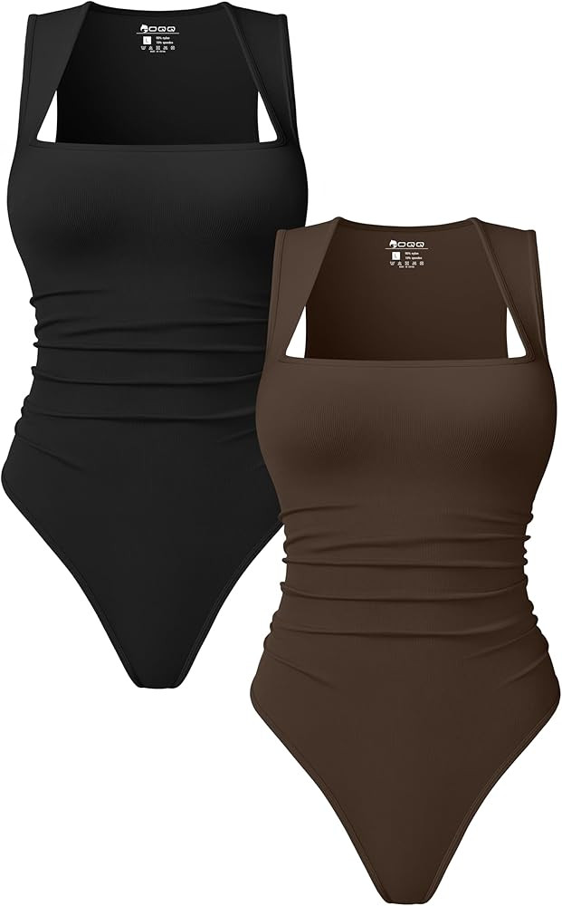OQQ Women’s Square Neck Sleeveless Bodysuit Shapewear Tank Top Stretchy Slim Fit Bodycon Top fo... | Amazon (US)