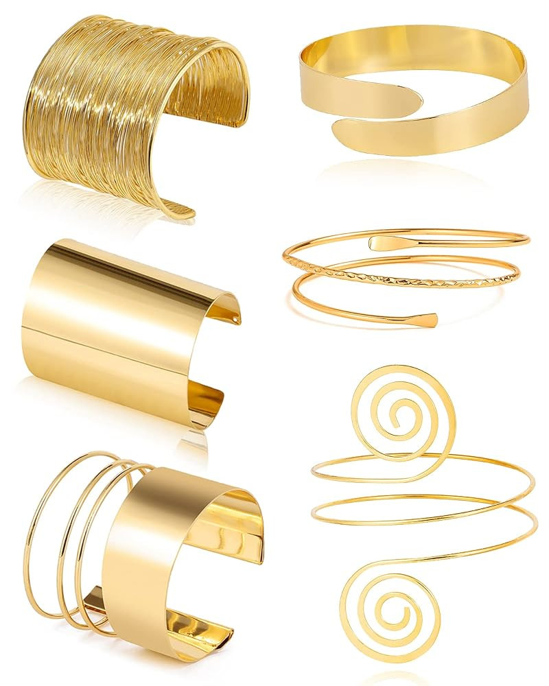 BOMAIL 6 Pieces Arm Cuff Bracelet Set - Minimalist Simple Swirl Open Wide Wire Upper Arm Band Bra... | Amazon (US)
