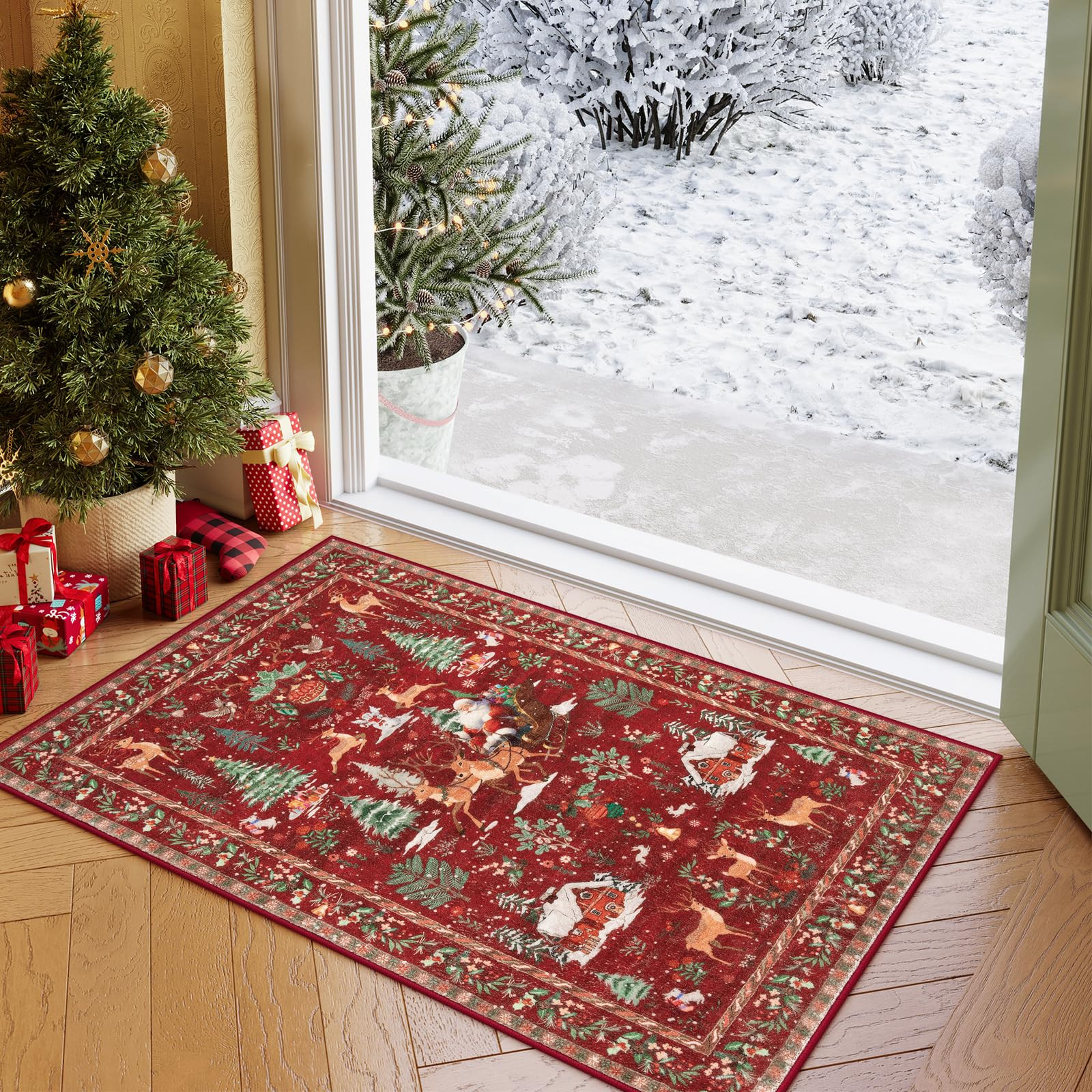 Lahome Indoor Christmas Rug 2x3 Small Kitchen Bathroom Rugs for Entryway,Washable Soft Non-Slip C... | Amazon (US)