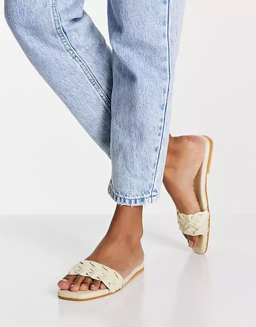 Accessorize leather plaited sandals in ecru | ASOS (Global)
