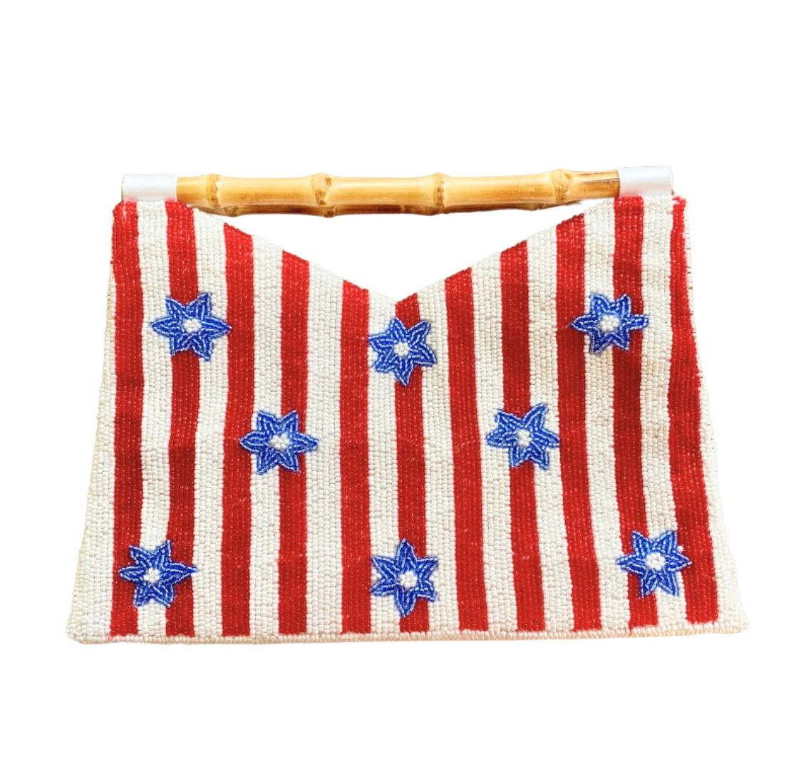 Bamboo Handle Clutch in Red, White and Blue | Beth Ladd Collections