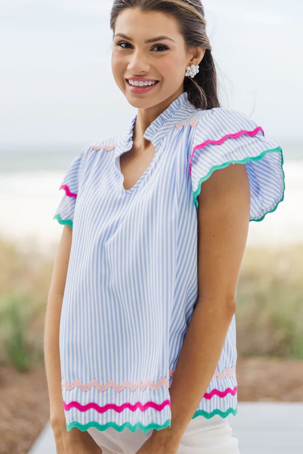 Have Some Fun Blue Striped Blouse | The Mint Julep Boutique