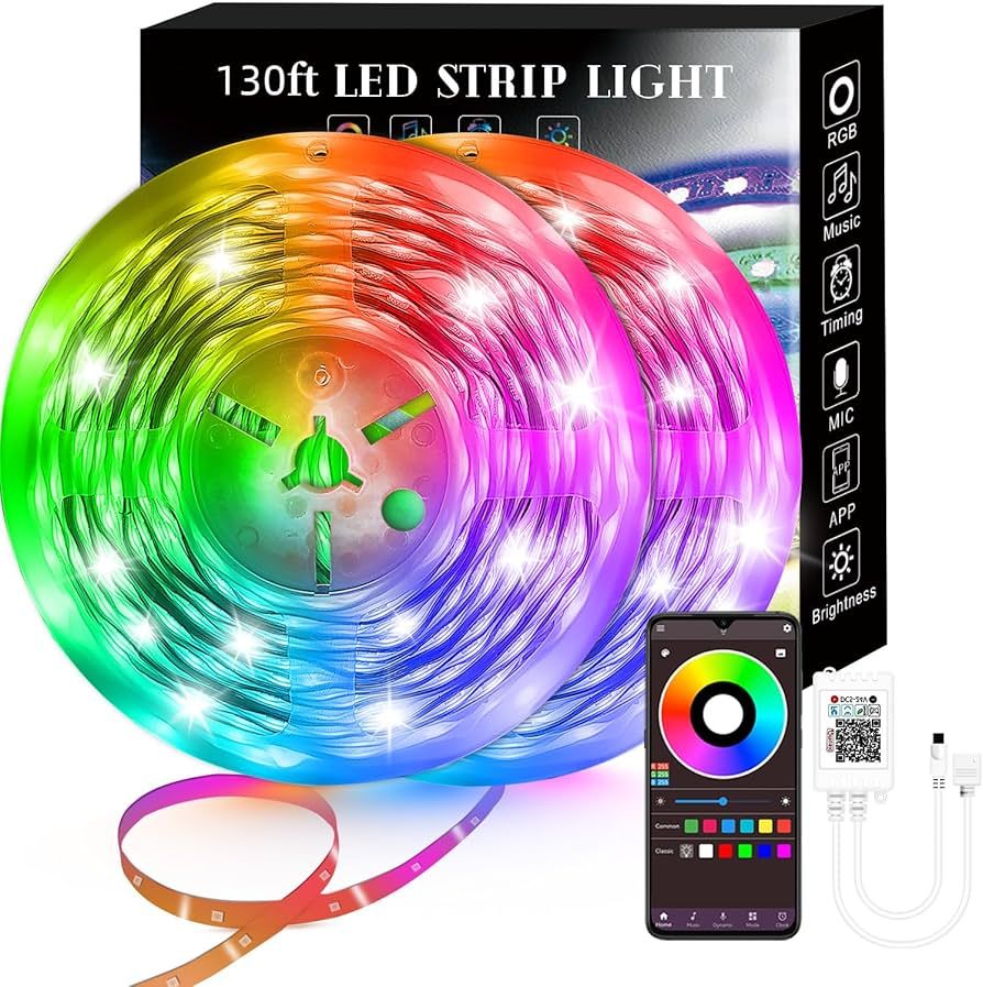 130Ft Led Strip Lights (2 Rolls of 65ft), Music Strip Lights RGB Color Changing,APP Control Strip... | Amazon (US)