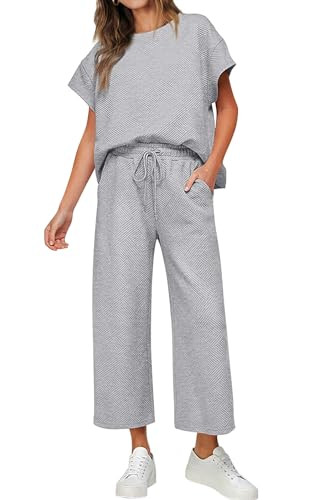 PRETTYGARDEN 2 Piece Outfits For Women Casual Tracksuit Short Sleeve Tops And Wide Leg Long Pants... | Amazon (US)