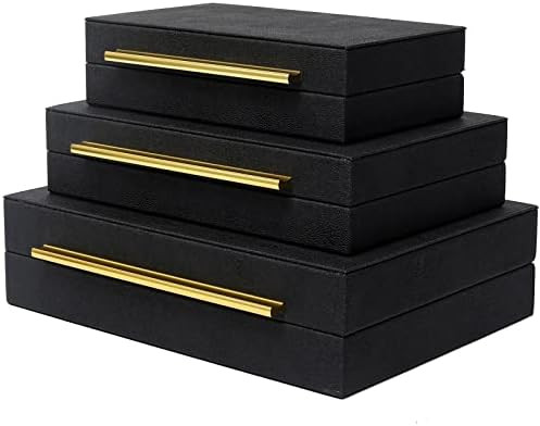 Faux Shagreen Leather Jewelry Storage Boxes Set of 3 with Gold Handles, Velvet Lined Stackable Or... | Amazon (US)