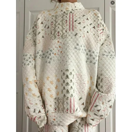 Christmas Holiday Quilted Mockneck Sweatshirt Set– Cozy Unisex Pullover, Winter Quilted Crewneck Top for Women & Men, Soft Cotton Blend Warm Holiday Outfit | Walmart (US)