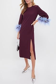 Womens Feather Dress Crewneck Casual Mini Long Dress 3/4 Sleeves Elegant Cocktail Dress | Amazon (US)