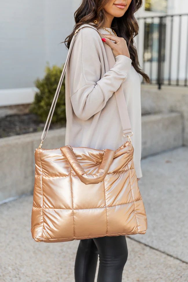 Find Me In The Future Camel Metallic Tote | Pink Lily