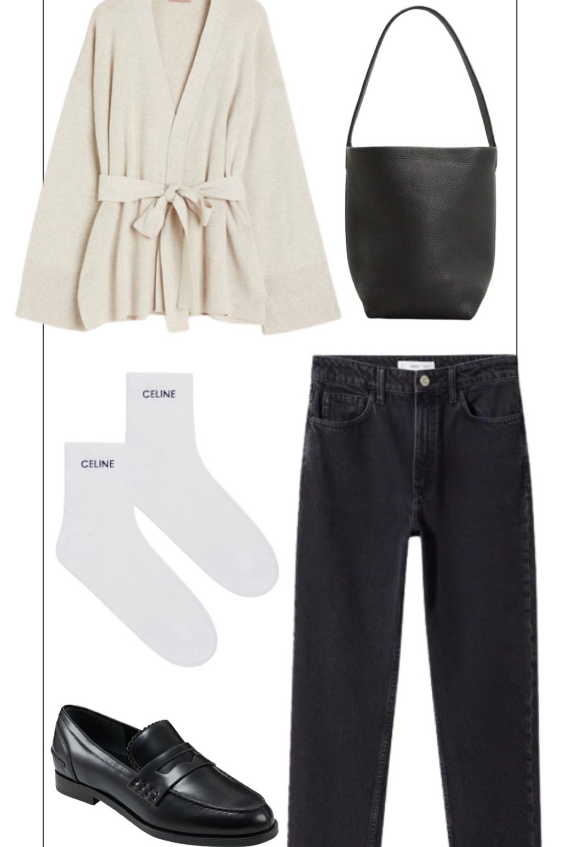 Fall outfit idea with wrap sweater and loafers 