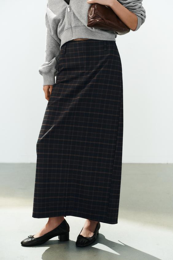 Zara - Midi Skirt - Brown-Blue - M - Woman | Zara US