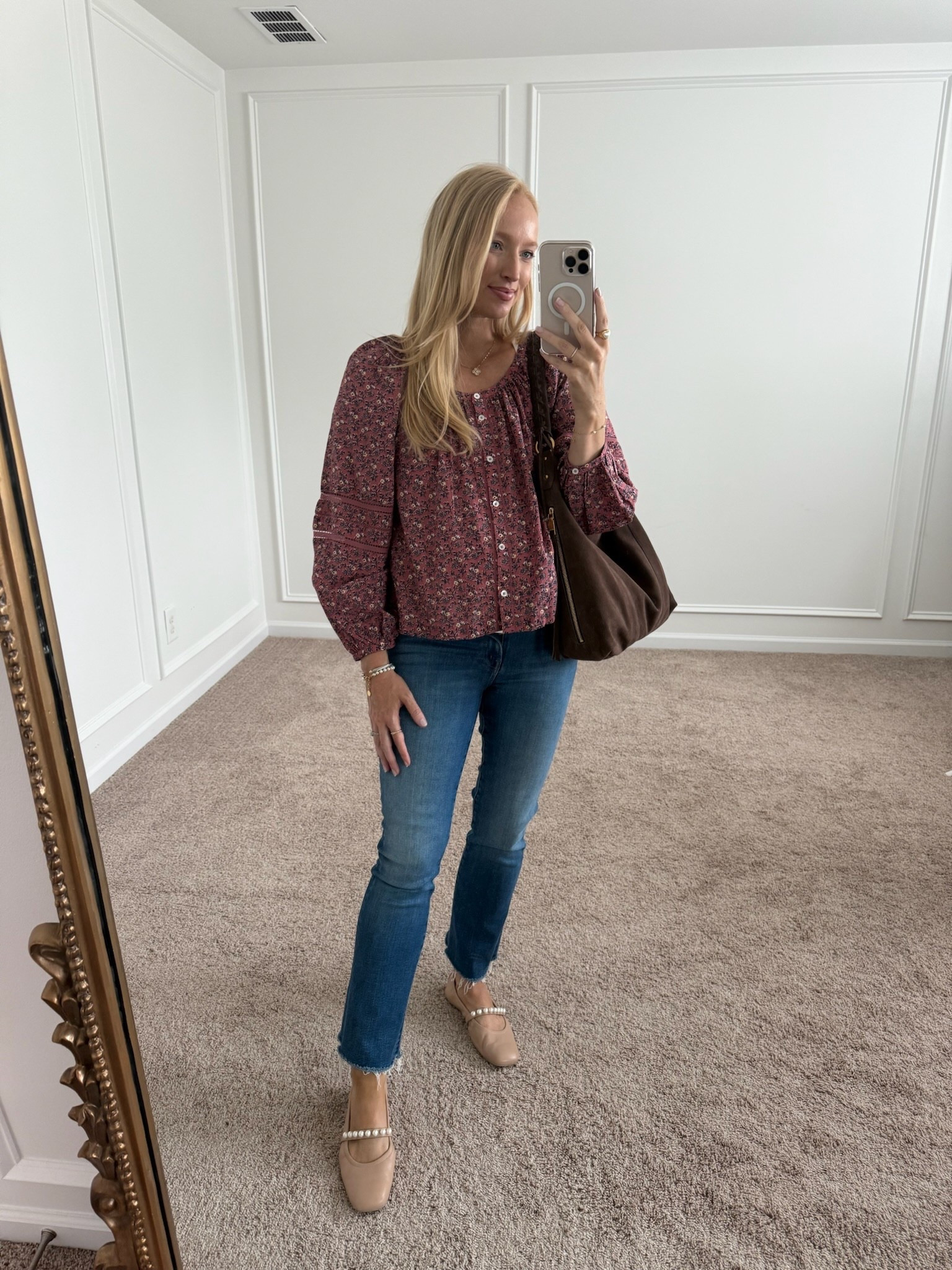 In love with this little floral top in the Nordstrom anniversary sale! I paired it with my Mother jeans and ballet flats for casual transitional look. The top is light enough you could pair it with shorts or white jeans and wear now. NSALE outfits // fall outfits transitional outfits // casual outfits // casual workwear // bump friendly 

#LTKBump #LTKSaleAlert #LTKSeasonal
