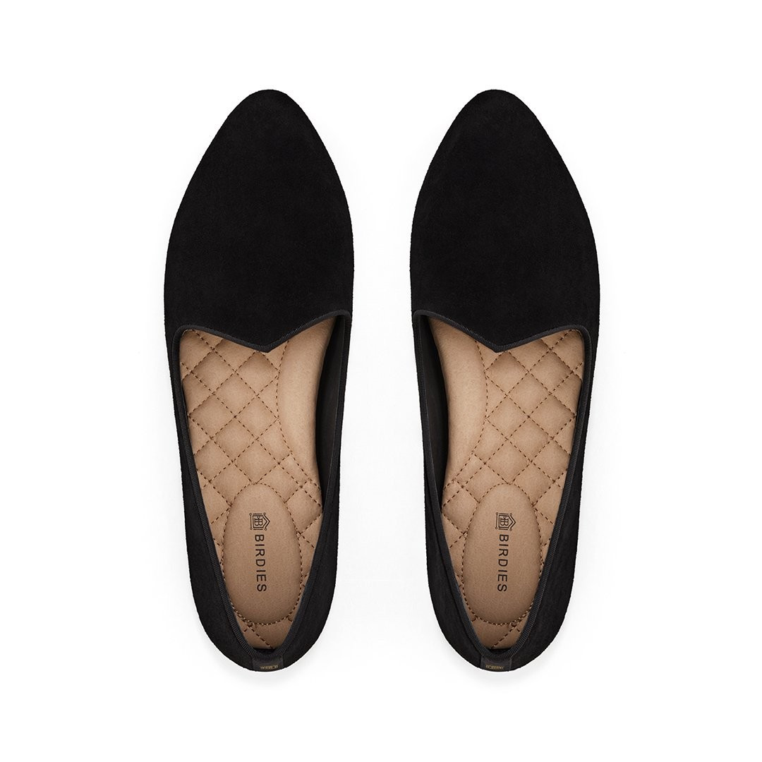 Birdies The Heron - Black Suede Flats, Size 8, Suede | BIRDIES