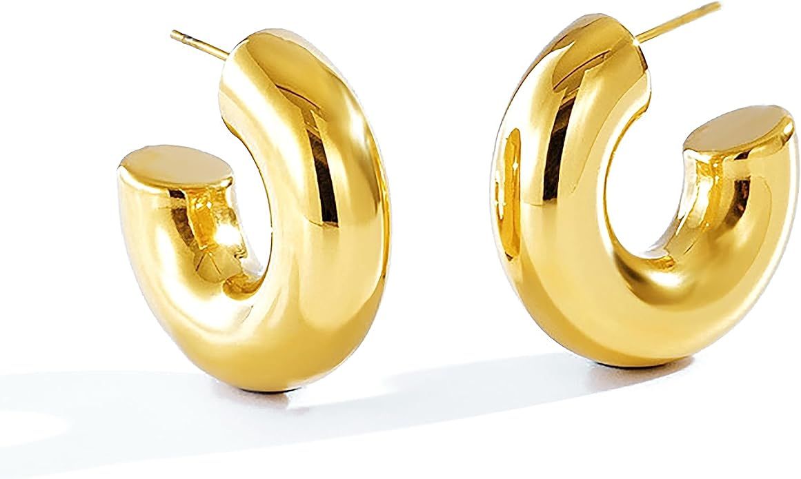 CONRAN KREMIX Chunky Gold Hoops Earrings for Women,Thick 18K Real Gold Circle Open Hoop,Lightweig... | Amazon (US)