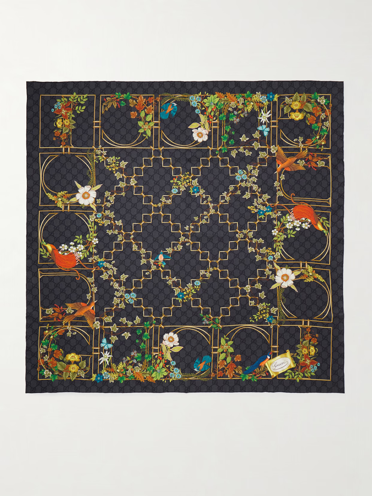 Gucci - Printed Silk-twill Scarf - Black | NET-A-PORTER (US)