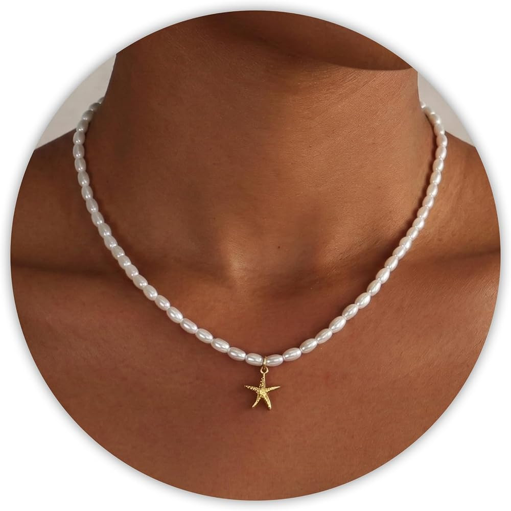Sereney Pearl Necklaces for Women, 8mm Dainty Pearl Necklace as Bridal Necklace for Wedding, Ster... | Amazon (US)