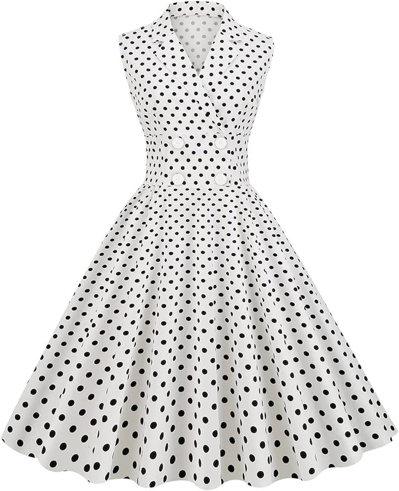 1950s Dresses for Women Vintage Elegant Short Puff Sleeve Polka Dot Patchwork Knee Length Cocktai... | Amazon (US)