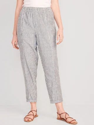 High-Waisted Striped Cropped Linen-Blend Tapered Pants for Women | Old Navy (US)