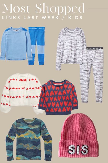 Here’s our most shopped links from last week and all things kids.  Totally in love with this heart sweatshirt and heart cardigan for Valentine’s Day.  Our favorite boys base layers for skiing, and the coolest big sis beanie.

#Kids #ValentineGifts #ValentinesDay #MostShopped #KidsBaseLayers #KidsThermalWear 

#LTKkids #LTKMostLoved #LTKfindsunder50