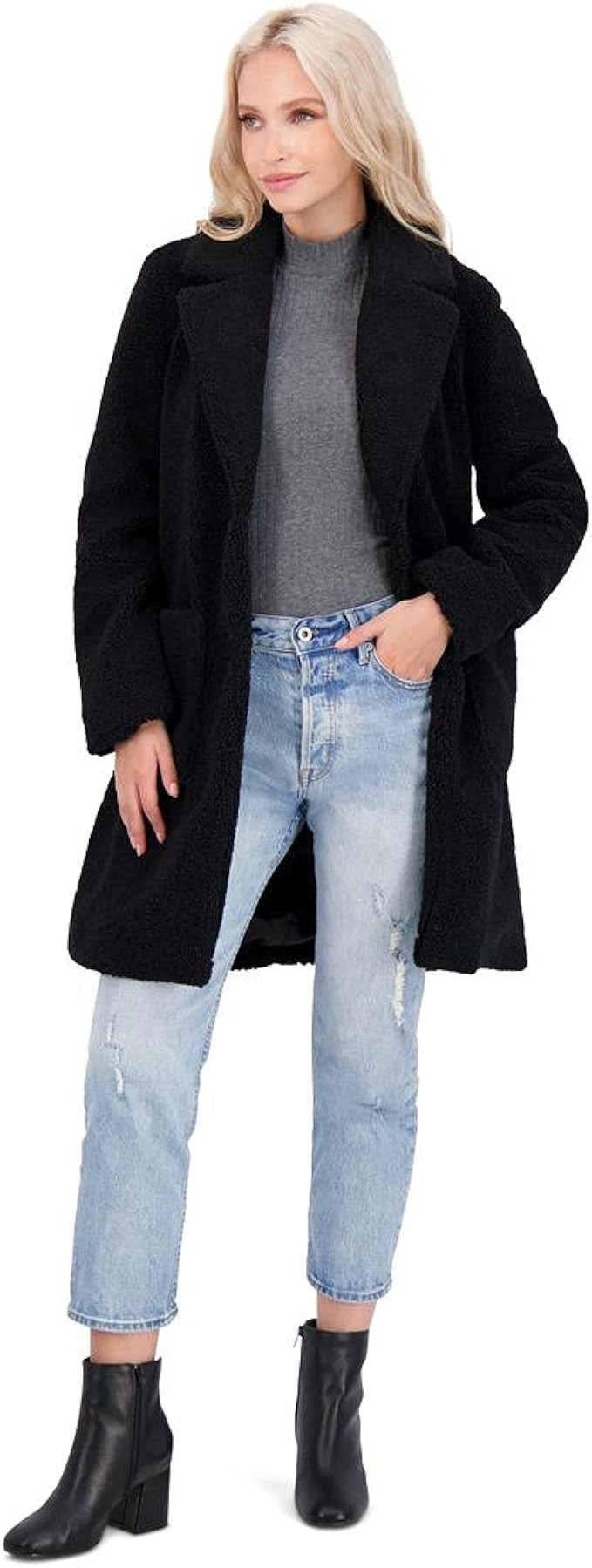 French Connection Teddy Faux Shearling Coat for Women-Open Front Lapel Midi Coat | Amazon (US)