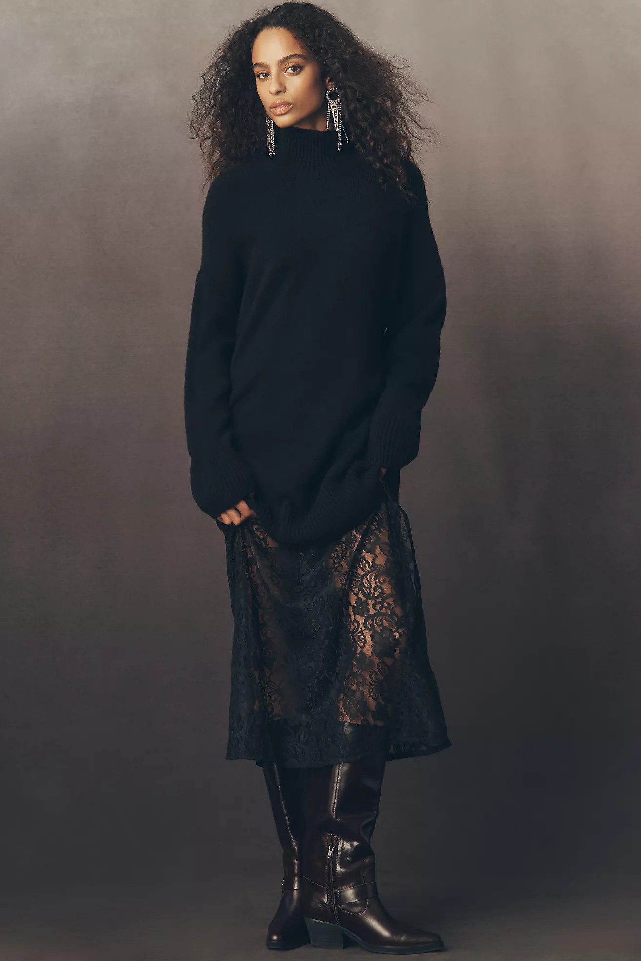 By Anthropologie Sweater Lace Twofer Midi Dress | Anthropologie (US)