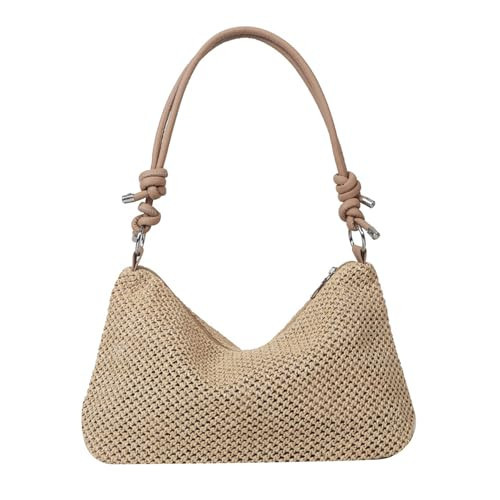 Casual Beach Tote Bag, Straw Beach Bag Fashion Shoulder Bag Crossbody Bag, For Beach Picnic Vacation (Khaki) | Amazon (US)