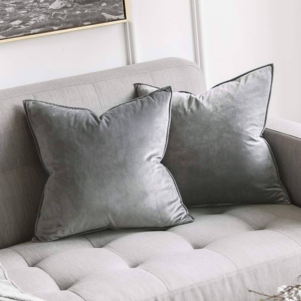 MIULEE Pack of 2 Decorative Velvet Throw Pillow Cover Soft Grey Pillow Cover Soild Square Cushion... | Amazon (US)