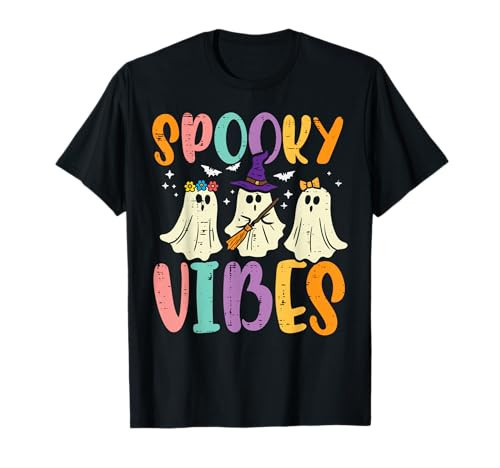 Halloween Ghosts Spooky Vibes Retro Costume Women Girls Kids T-Shirt | Amazon (US)