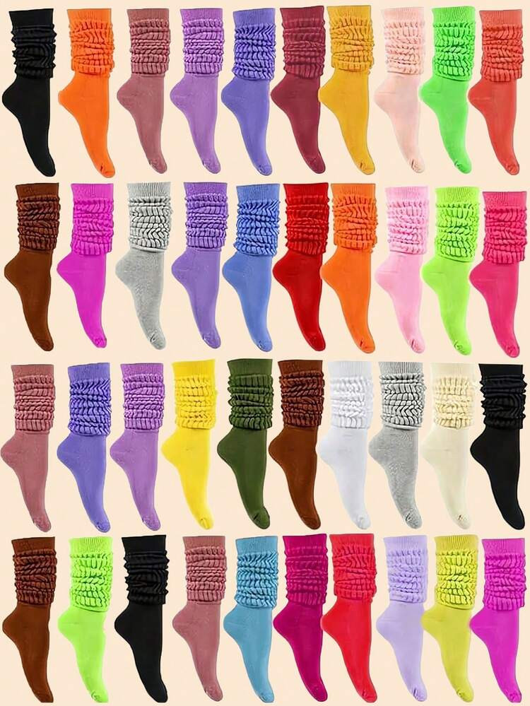 24/20/12/6/1 Pair Black White Multicolors Toddler Infant Girls Slouch Socks, Long Crew Socks School Supplies For Kids Children Teenager, Back To School Scrunch Socks, Kids Knee High Socks, Soft Autumn Winter Warm Stacked Boot Socks, Newborn Socks, Baby Shower Decoration | SHEIN