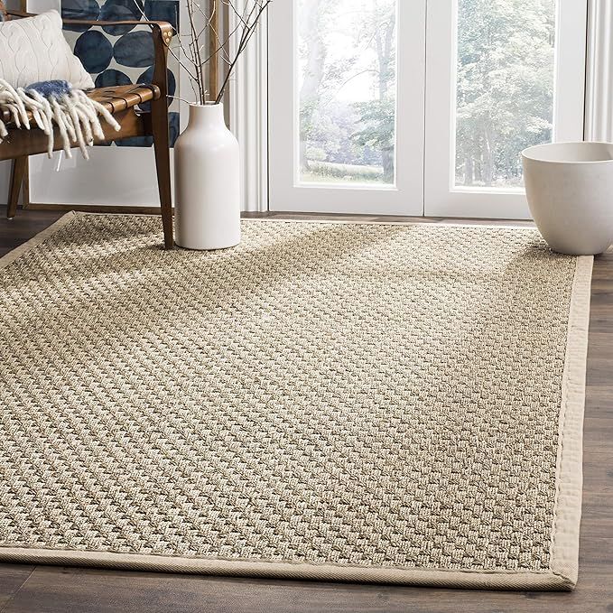 Safavieh Natural Fiber Collection NF114A Border Basketweave Seagrass Area Rug, 9' x 12', Beige | Amazon (US)
