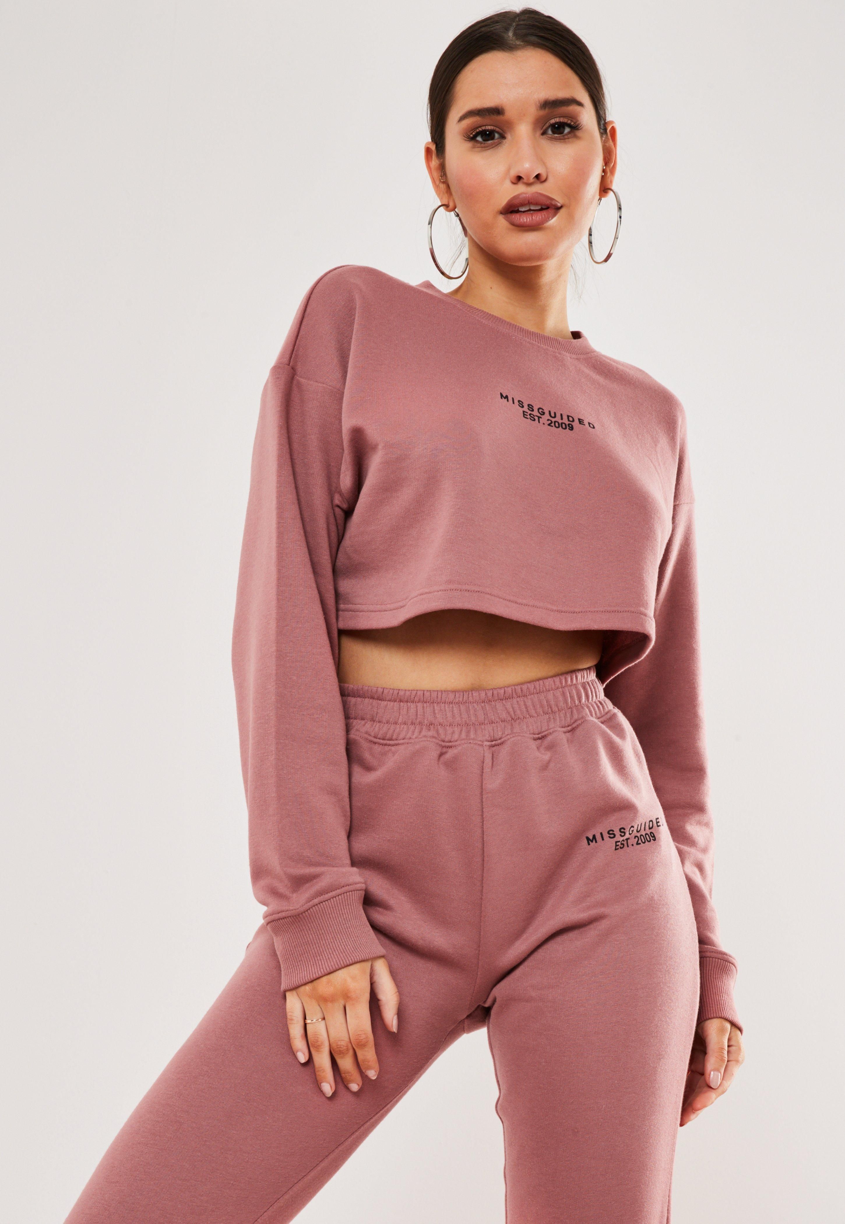 Rose Missguided Slogan Cropped Sweatshirt and Joggers Co Ord Set | Missguided (US & CA)