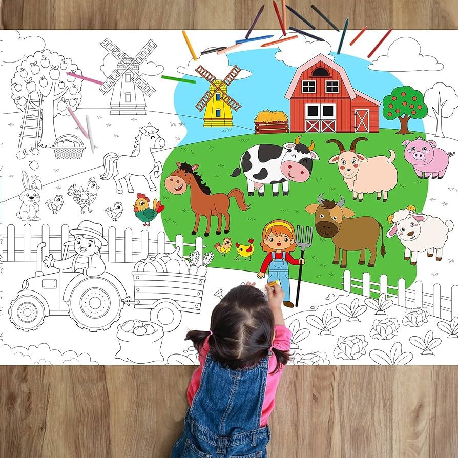 Farm Coloring Books for Kids Farm Animals Giant Coloring Poster Large Coloring Tablecloth Huge Ta... | Amazon (US)