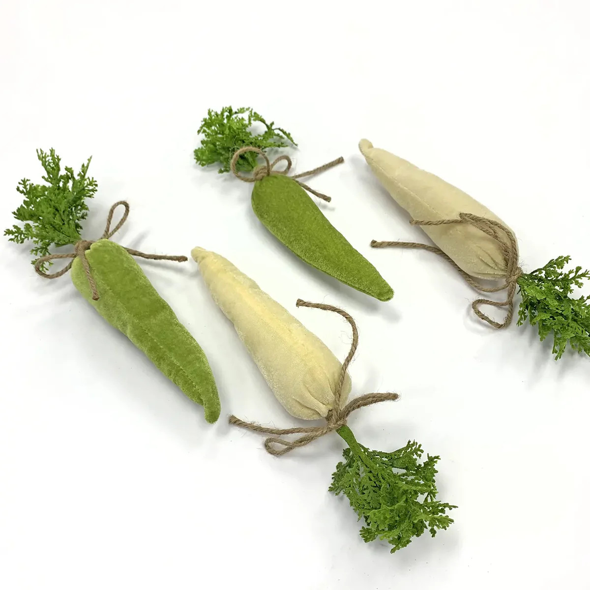 2-Tone Green & Ivory Farmhouse Lux Easter Plush Velvet Carrots - Set of Four | Darby Creek Trading