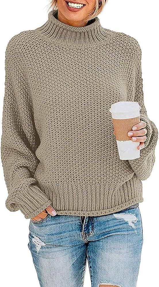 ZESICA Women's Turtleneck Batwing Sleeve Loose Oversized Chunky Knitted Pullover Sweater Jumper T... | Amazon (US)