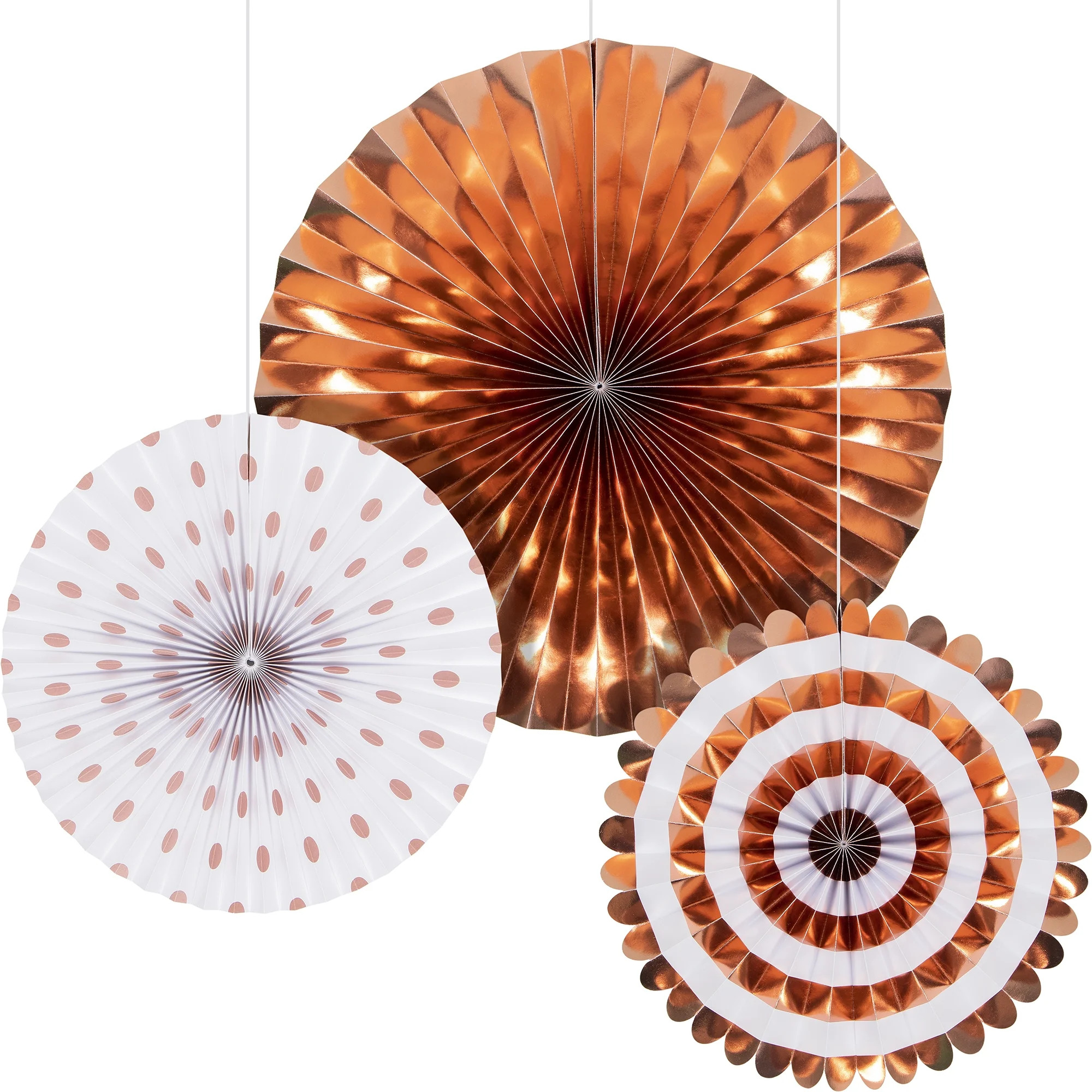 Rose Gold and White Paper Foil Fans Party Decoration, 3 Count by Way to Celebrate | Walmart (US)