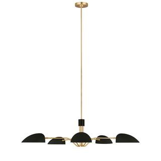 Generation Lighting Jane 5-Light Matte Black and Burnished Brass Mid-Century Modern Hanging Chandeli | The Home Depot