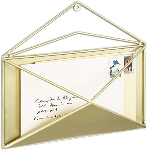 MyGift Brass Metal Mail Holder for Wall, Envelope-Shaped Wall Mounted Letter Sorter | Amazon (US)