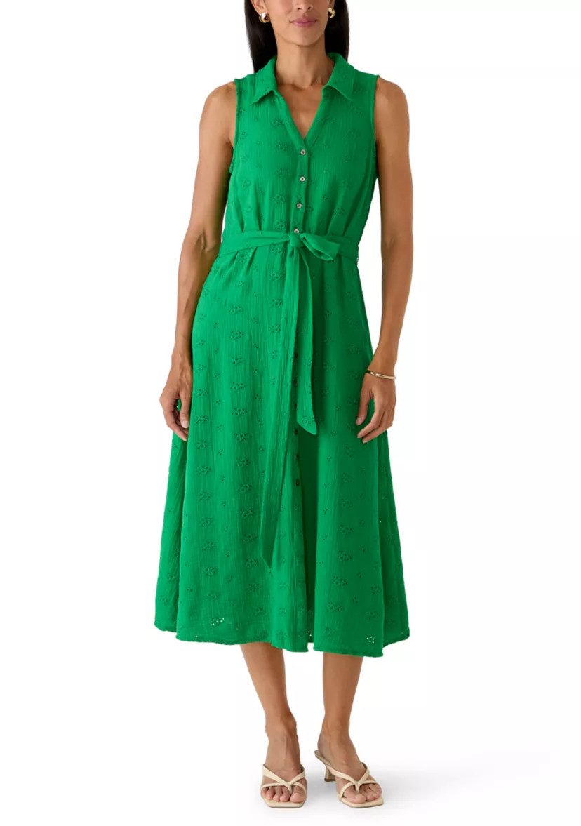 Women's Sleeveless Tie Waist Midi Shirtdress | Belk